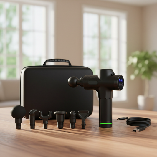 Massagepistole mit größerem Koffer